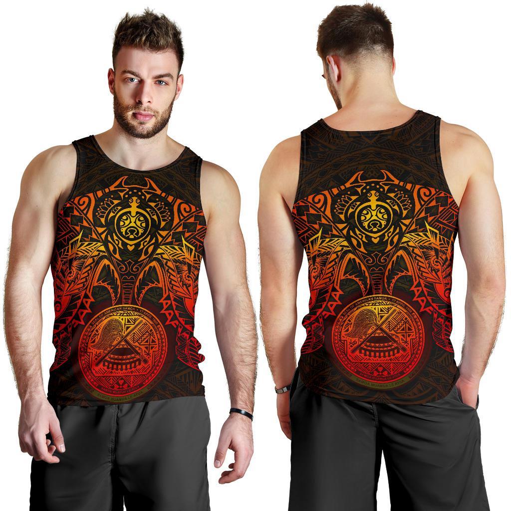 American Samoa Polynesian Men's Tank Top - Red Turtle Manta Ray RED - Polynesian Pride