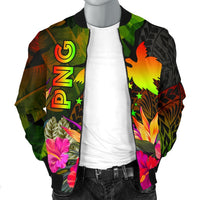 Papua New Guinea Polynesian Men's Bomber Jacket - Hibiscus and Banana Leaves - Polynesian Pride