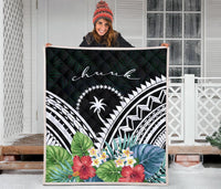 Chuuk Premium Quilt - Chuuk Coat of Arms & Polynesian Tropical Flowers White - Polynesian Pride