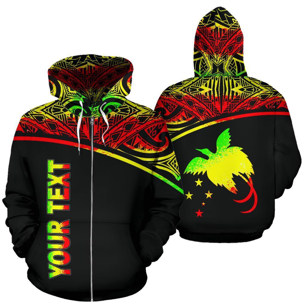 Papua New Guinea Polynesian All Over Custom Zip up Hoodie Reggae Curve Unisex Black - Polynesian Pride