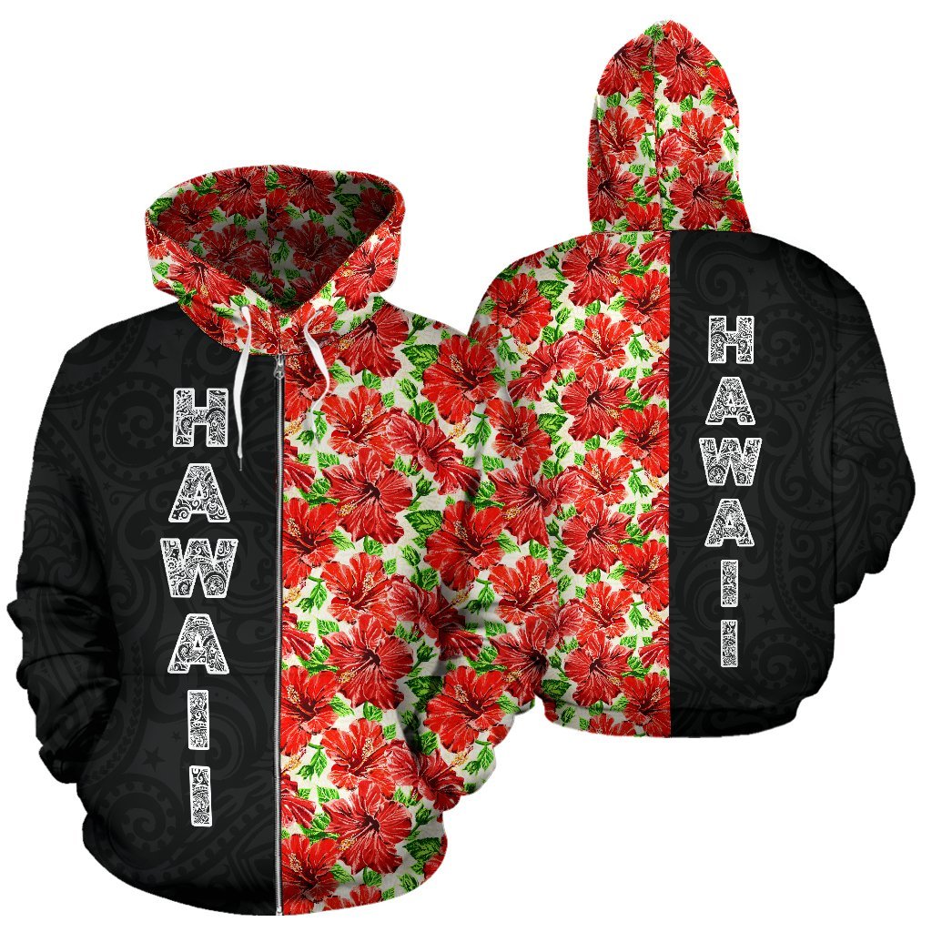 Hawaii Polynesian Hoodie Hawaii Hibiscus Polynesian Tattoo Half Unisex Black - Polynesian Pride