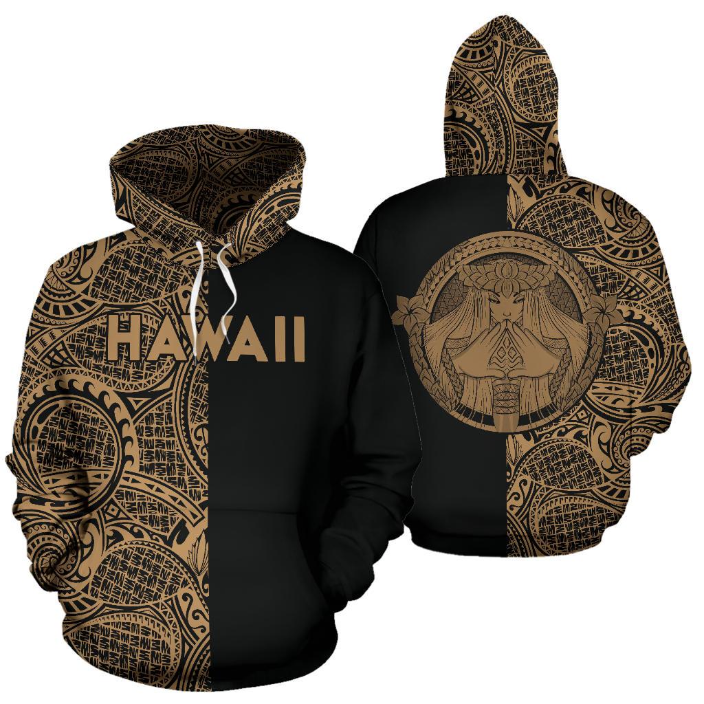 Polynesian Madame Pele Mauna Kea Hawaii Hoodie The Half Gold Unisex Gold - Polynesian Pride