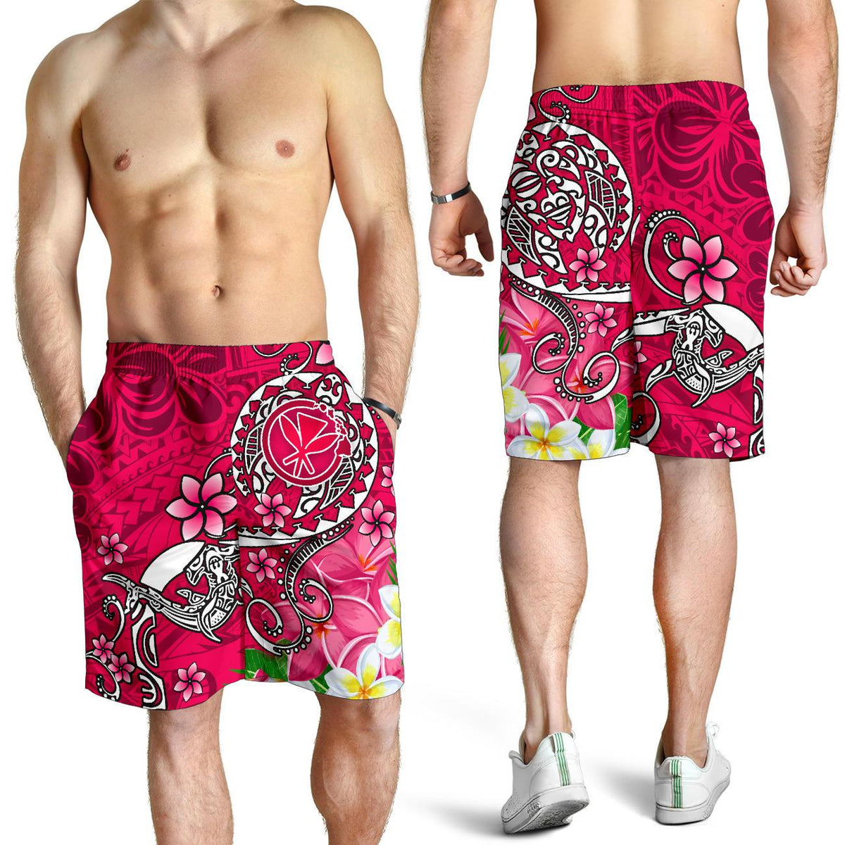 Hawaii Men's Shorts - Turtle Plumeria Polynesian Tattoo Pink Color - Polynesian Pride