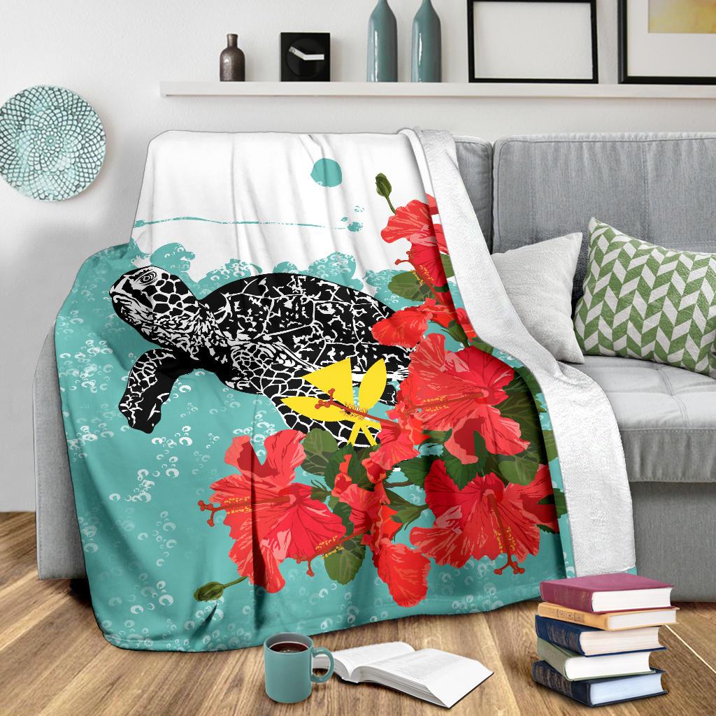 Hawaii Turle Sea Hibiscus Premium Blanket - Polynesian Pride