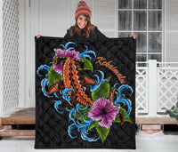 (Kekaimalu) Hawaii Polynesian Premium Quilt - Cephalofoil Tattoo Hibiscus RLT7 Black - Polynesian Pride