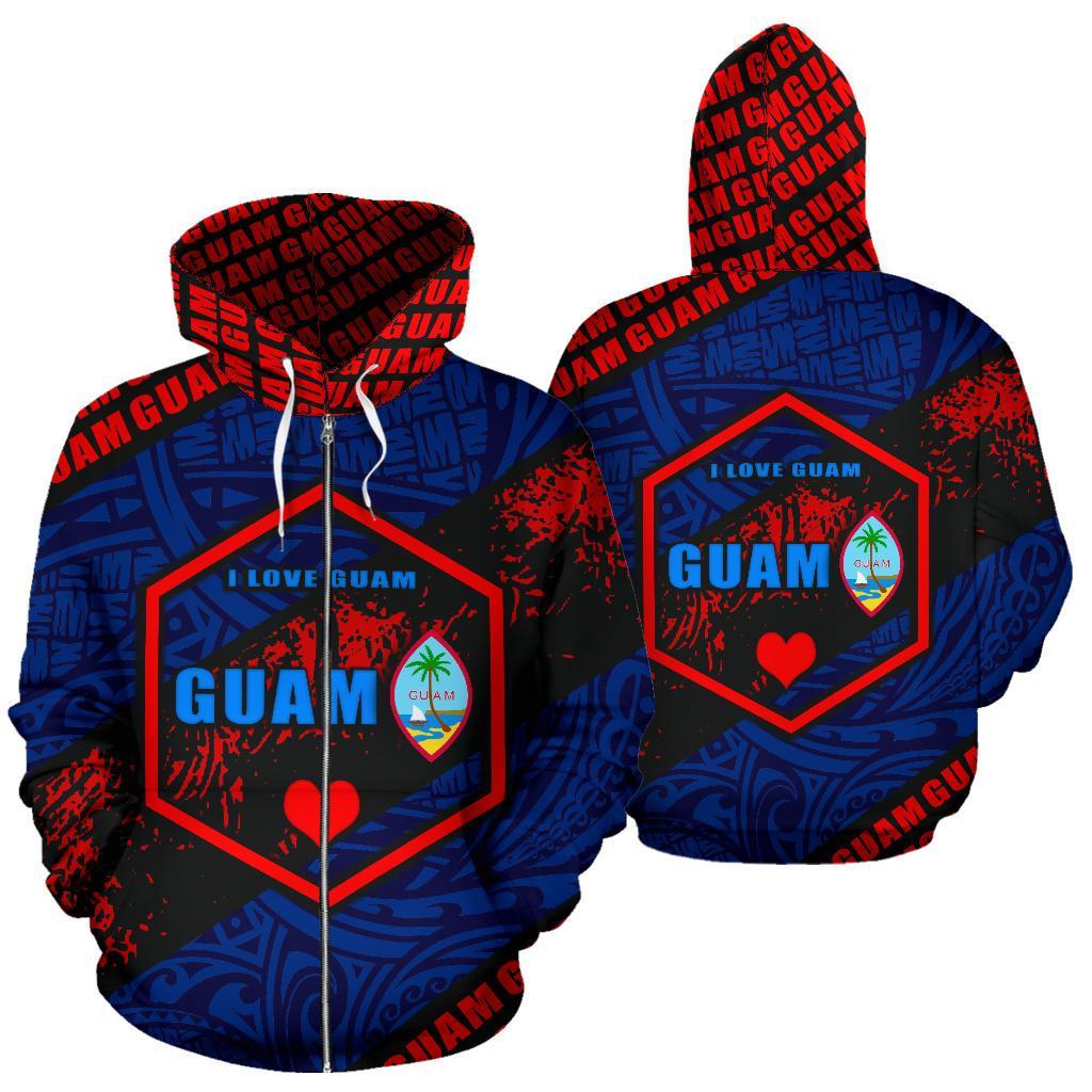 Guam Polynesian Zip up Hoodie I Love Guam Unisex Black - Polynesian Pride