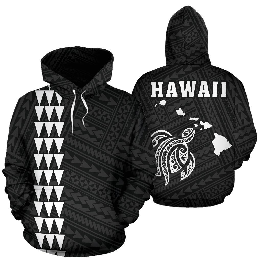 Polynesian Kakau Turtle Map of Hawaii Hoodie White Unisex White - Polynesian Pride