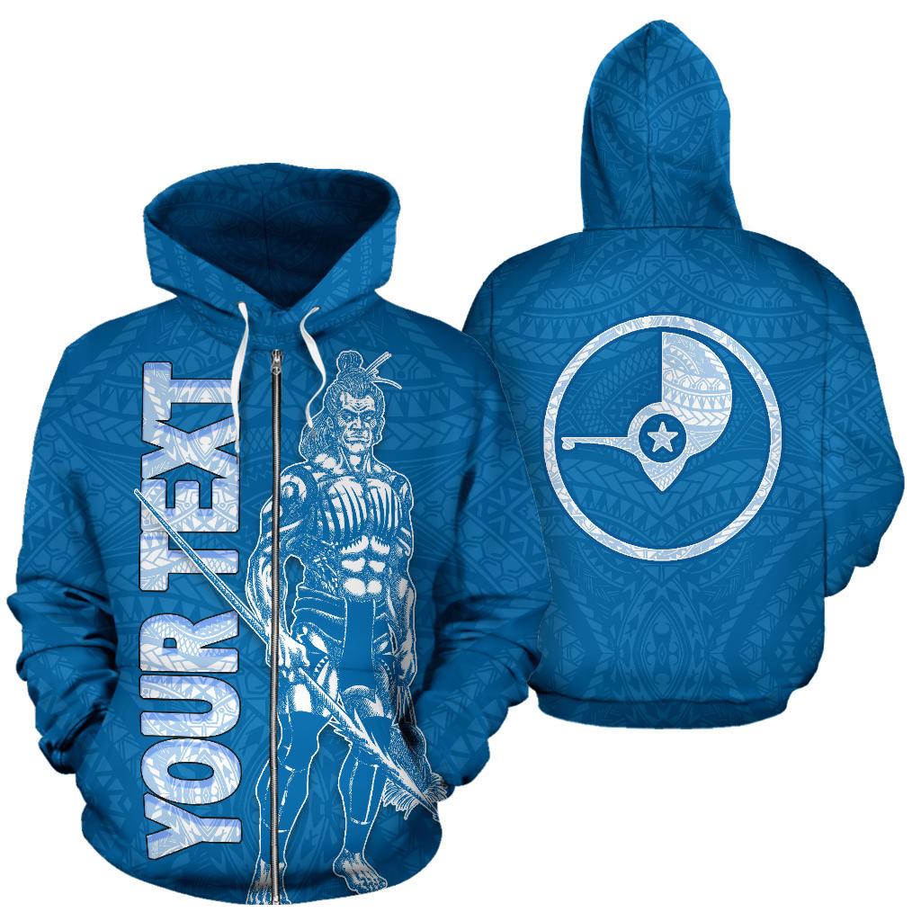 Yap Custom Zip up Hoodie Micronesia Yapese Warrior Flag Color Unisex Blue - Polynesian Pride