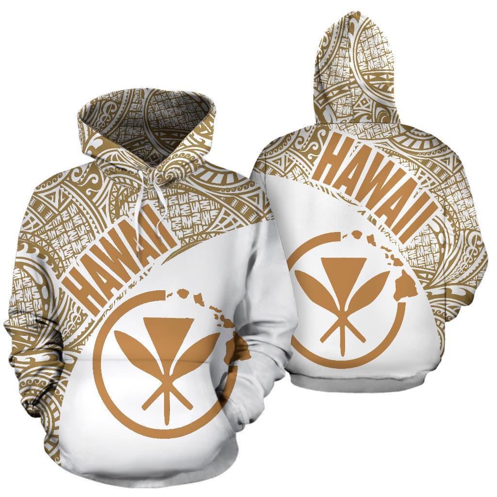 Hawaii Hoodie Kanaka Maoli Polynesian Tattoo White Gold Version Unisex Black - Polynesian Pride