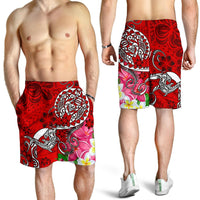 Polynesian Men's Shorts - Turtle Plumeria Red Color - Polynesian Pride