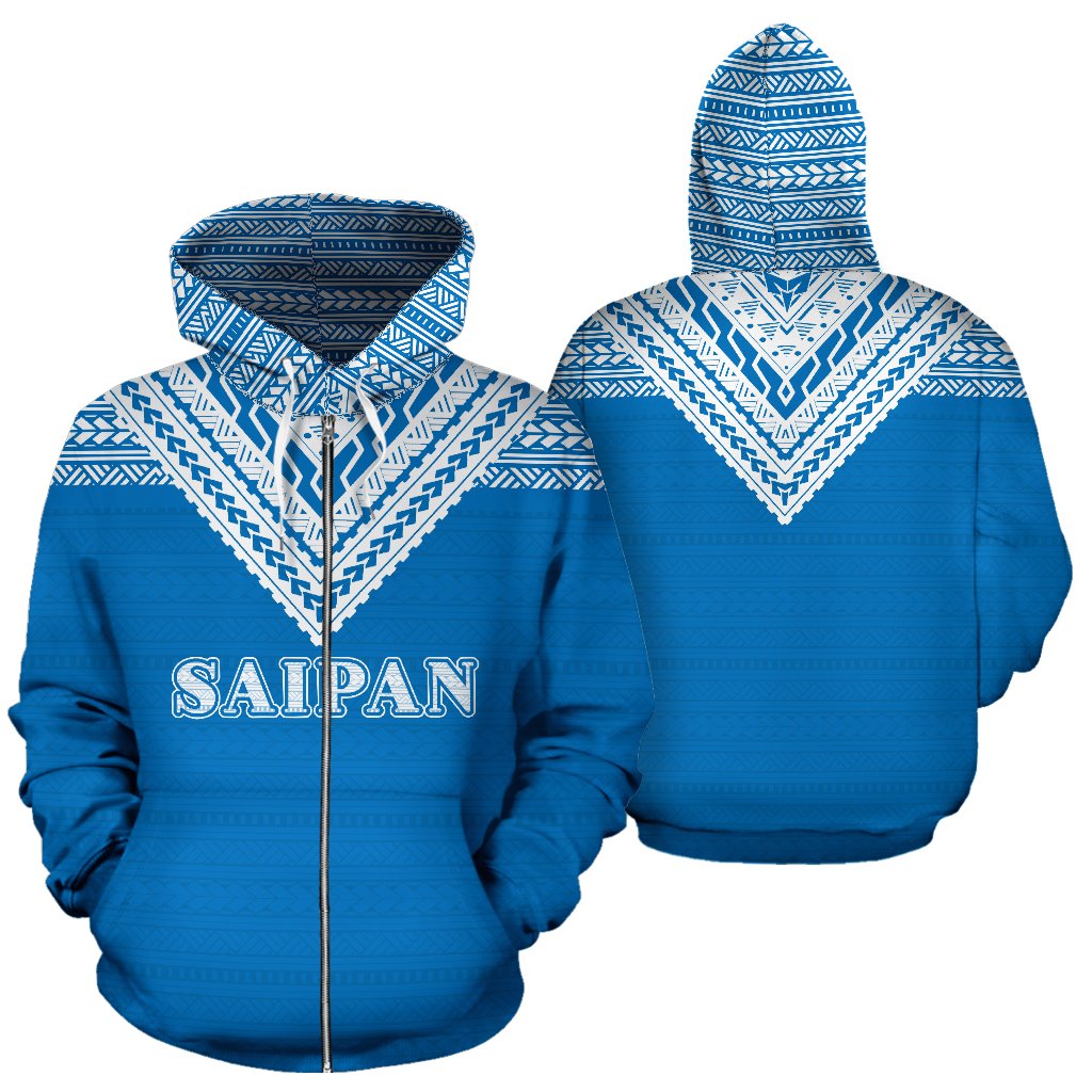 Saipan All Over Zip up Hoodie Blue Version Unisex Blue - Polynesian Pride