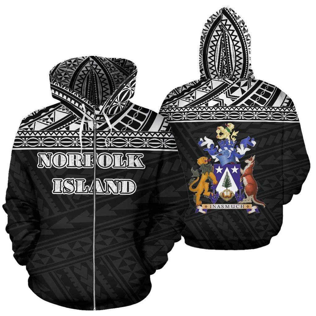 Norfolk All Over Zip up Hoodie Polynesian Black Version Unisex White - Polynesian Pride