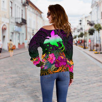 Papua New Guinea Women's Off Shoulder Sweater - Summer Hibiscus - Polynesian Pride