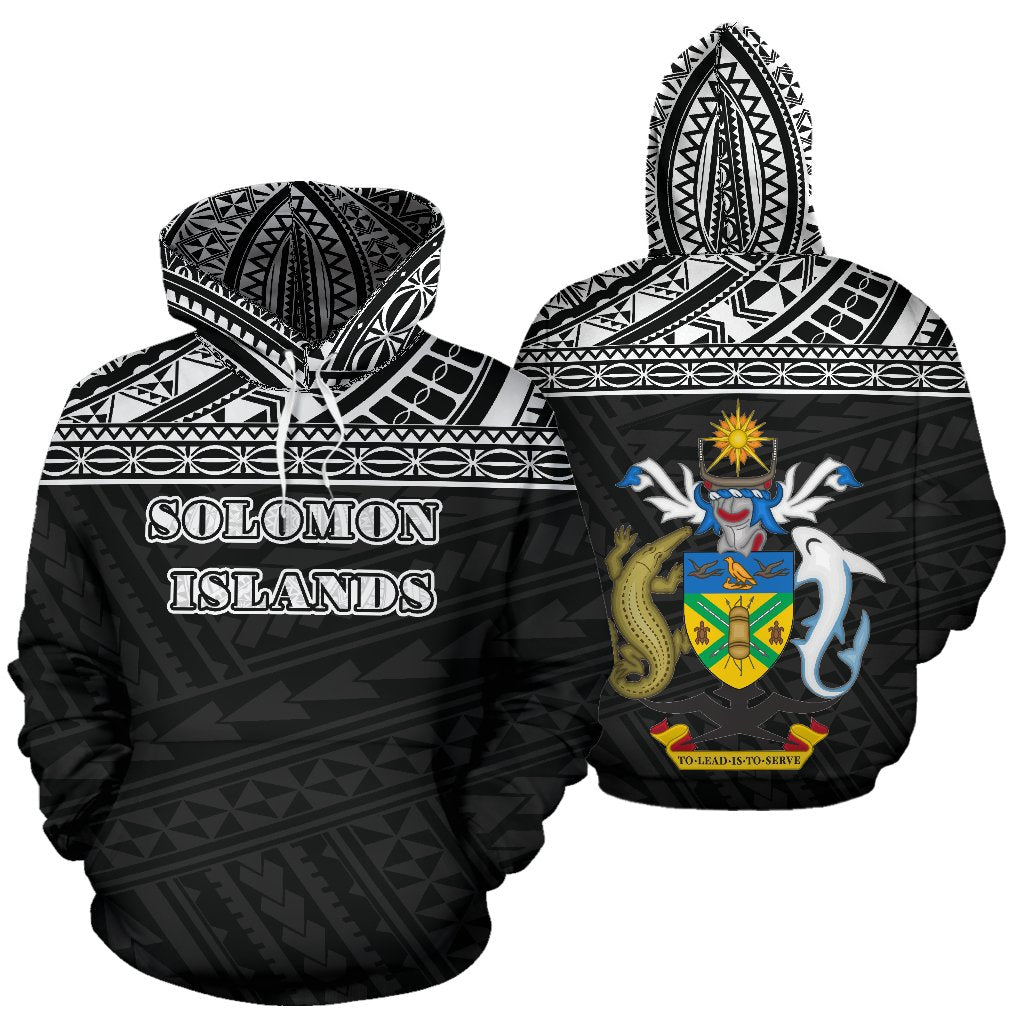 Solomon Islands All Over Hoodie Polynesian Back Version Unisex White - Polynesian Pride