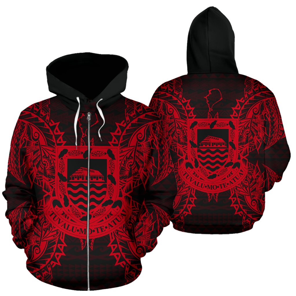 Tuvalu Polynesian All Over Zip up Hoodie Map Red Unisex Red - Polynesian Pride