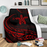 Hawaii Turtle Hibicus Premium Blanket - Frida Style - Red - Polynesian Pride