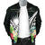 Marshall Islands Men's Bomber Jacket - Marshall Islands Coat of Arms & Polynesian Tropical Flowers White - Polynesian Pride