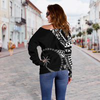 Chuuk Women's Off Shoulder Sweater - Micronesian Pattern Flash Black - Polynesian Pride