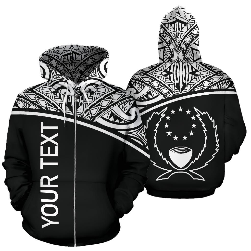 Pohnpei All Over Custom Zip up Hoodie Micronesian Black Curve Unisex Black - Polynesian Pride