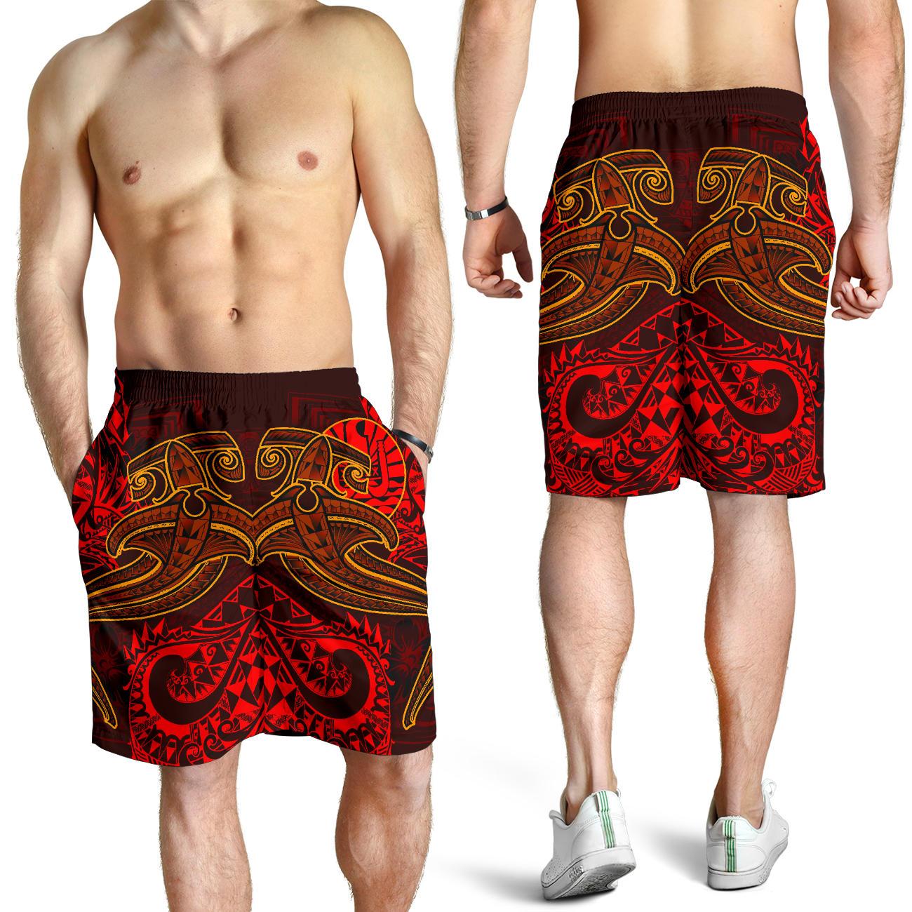 Tahiti Men's Shorts - Red Shark Polynesian Tattoo Red - Polynesian Pride