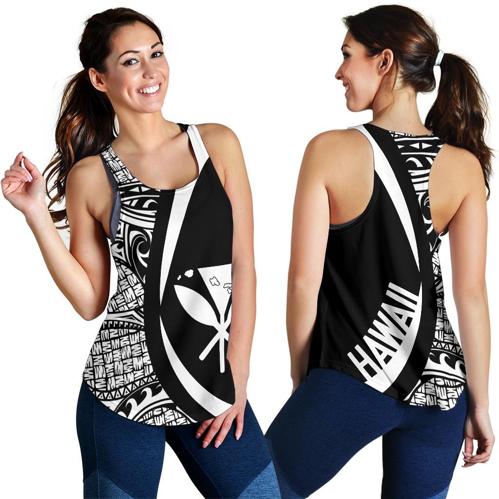 Kanaka Hawaii Map White Polynesian Women's Racerback Tank White - Polynesian Pride