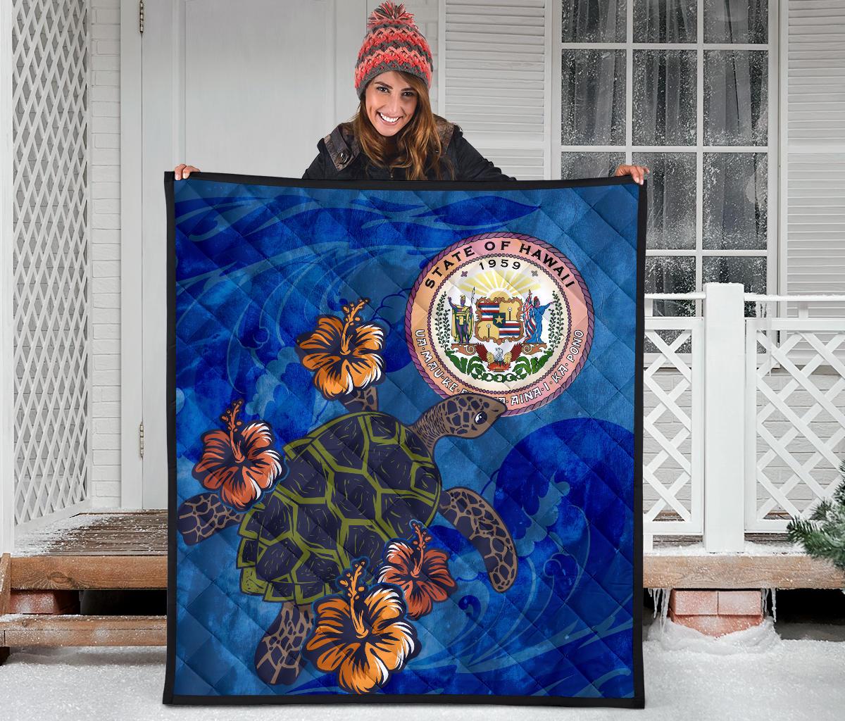 Hawaii Seal Hibiscus Ocean Pin Light Turtle Sea Premium Quilt - Polynesian Pride