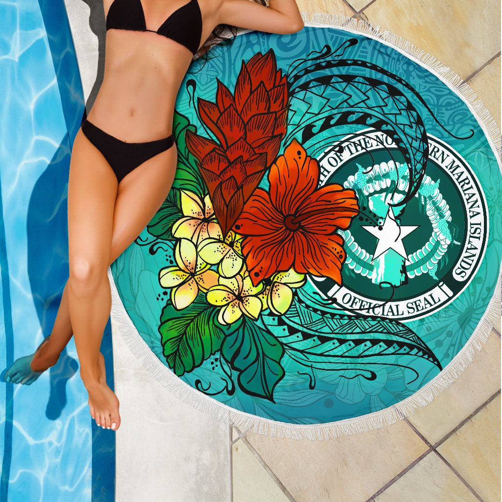 Northern Mariana Islands Beach Blanket - Tropical Flowers Style - Polynesian Pride