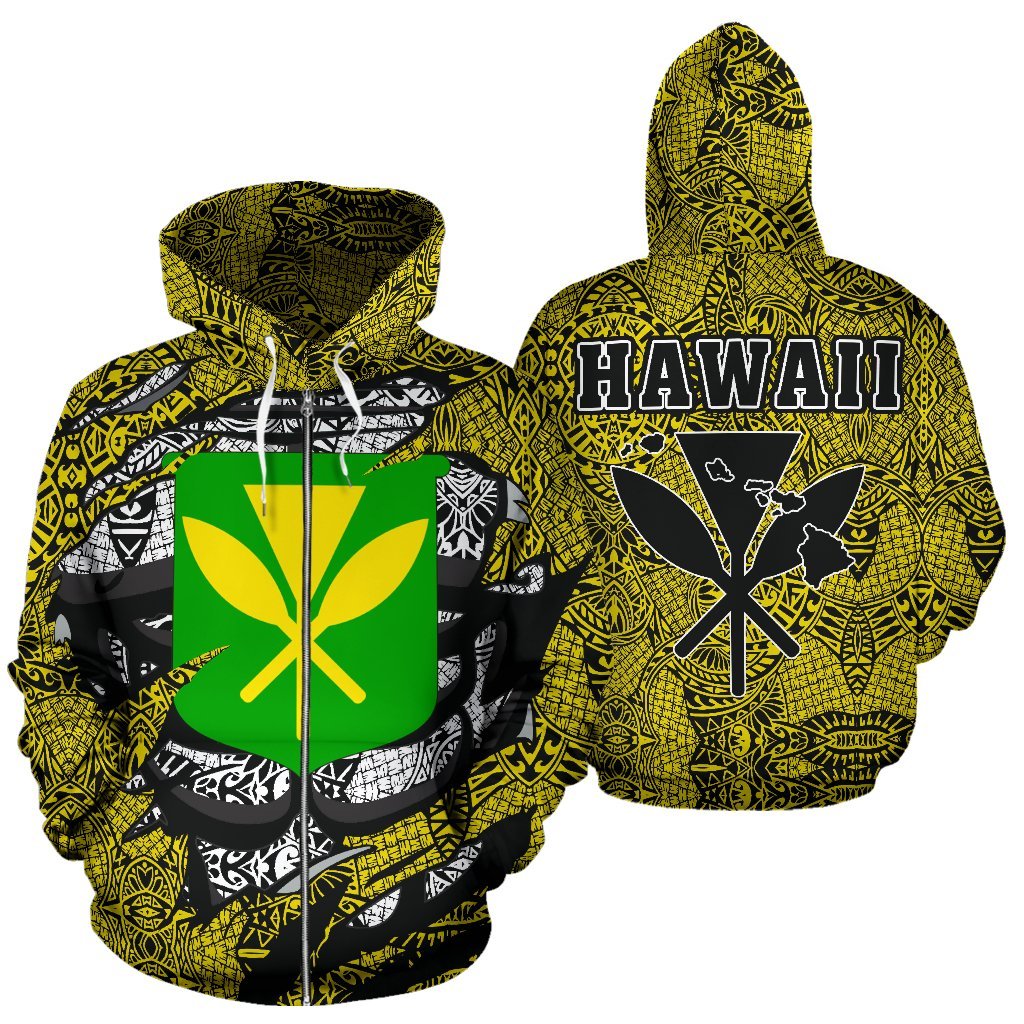 Polynesian Kanaka Maoli Hawaii Zip Hoodie Yellow Unisex Yellow - Polynesian Pride