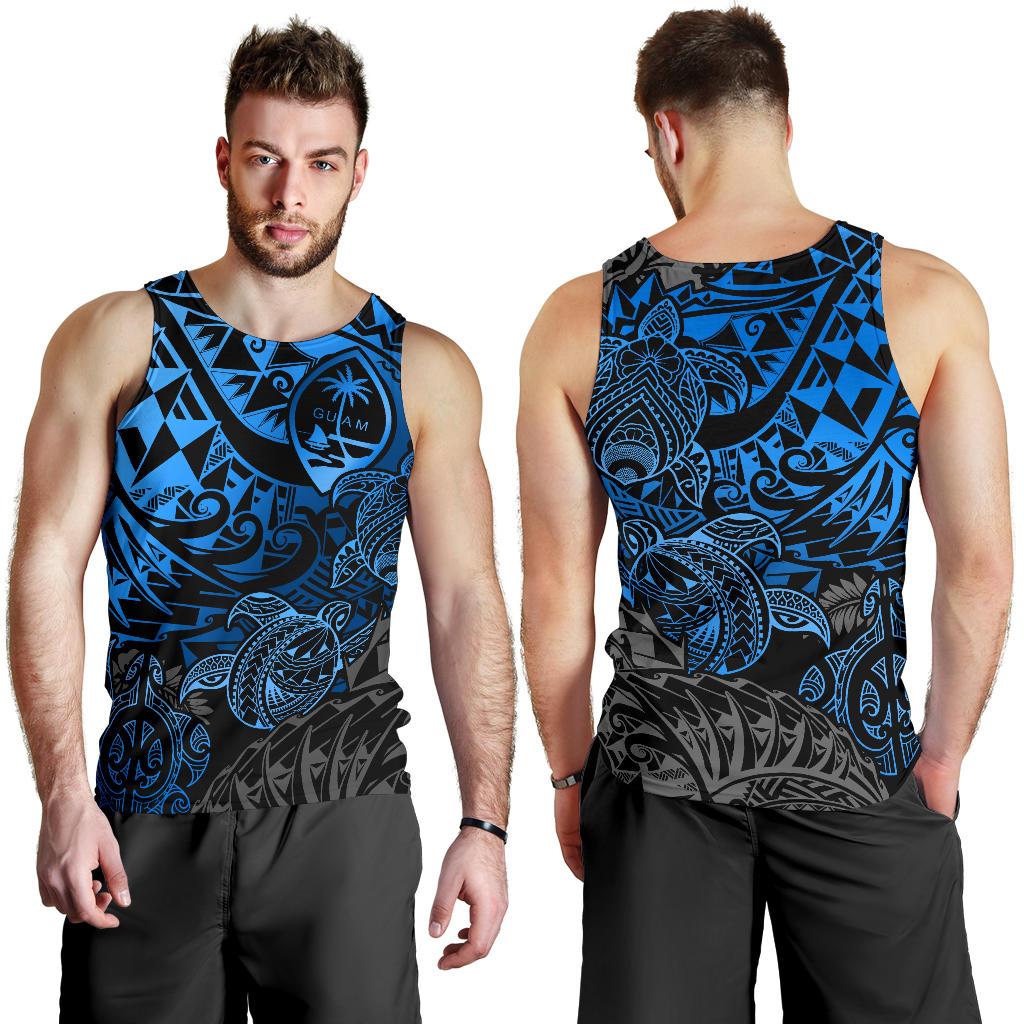 Guam Polynesian Tank Top (Men) - Blue Turtle Flowing - Polynesian Pride