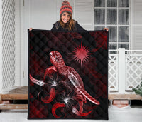 Marshall Islands Polynesian Premium Quilt - Turtle With Blooming Hibiscus Red - Polynesian Pride