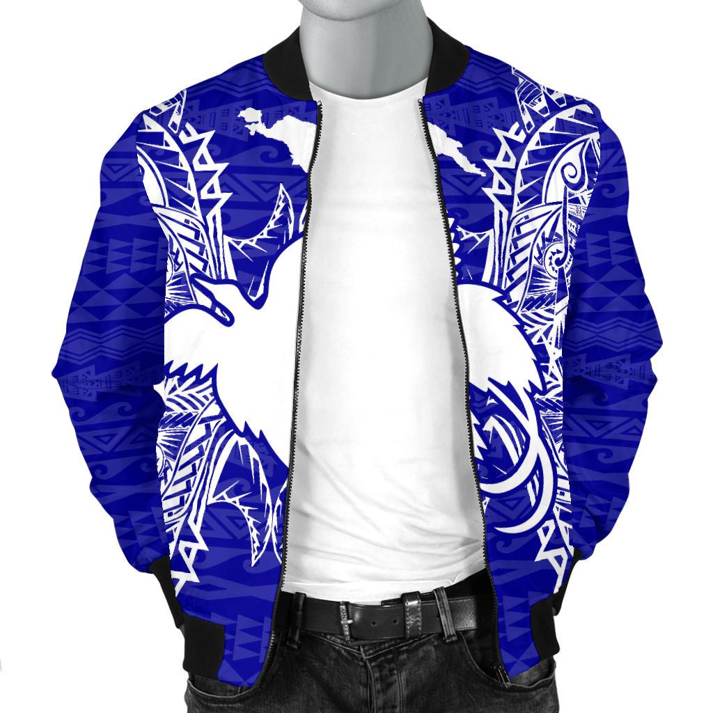 Papua New Guinea Polynesian Men's Bomber Jacket Map Blue - Polynesian Pride