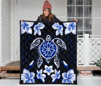 Hawaiian Icon Blue Turtle Plumeria Quilt - Polynesian Pride