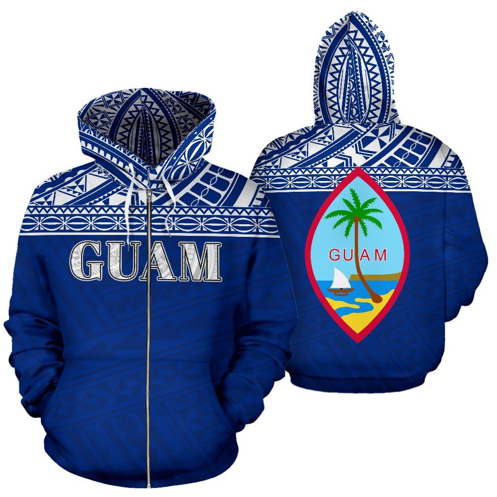 Guam Polynesian All Over Zip up Hoodie Blue Horizontal Style Unisex Blue - Polynesian Pride