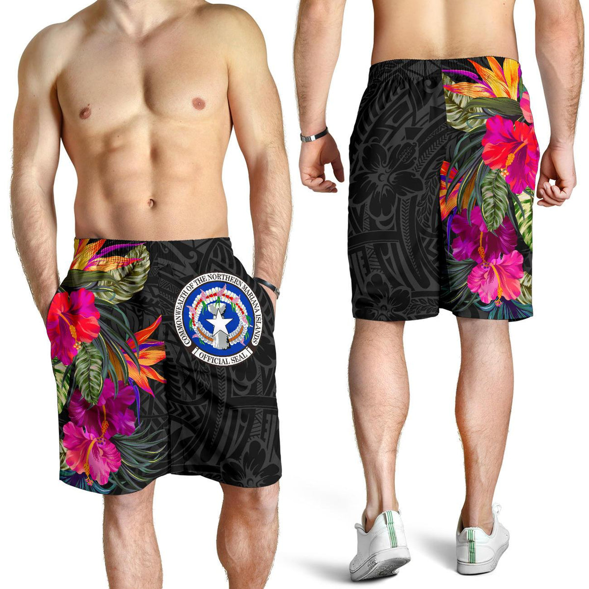 Northern Mariana Islands Men's Shorts - Saipan Hibiscus Polynesian Pattern - Polynesian Pride