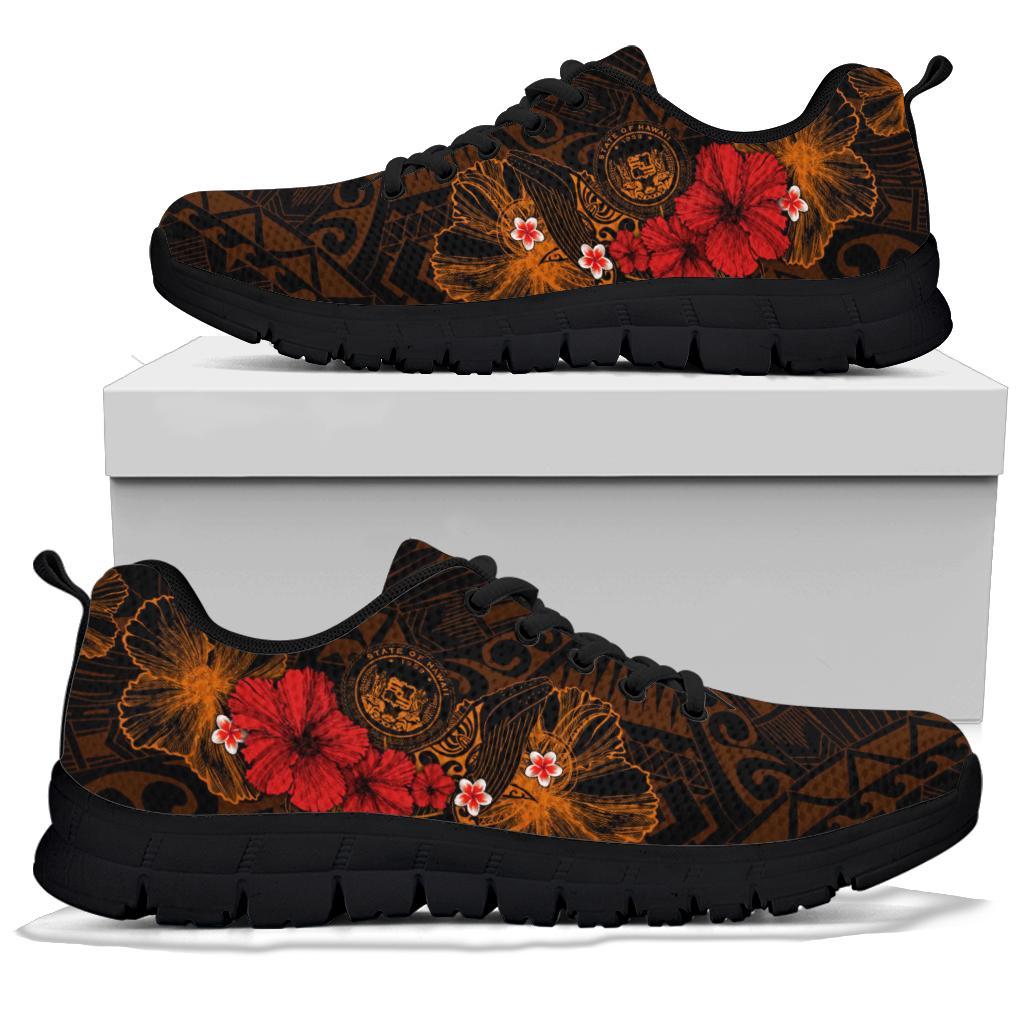 Polynesian Hawaii Sneakers - Humpback Whale with Hibiscus (Golden) - Polynesian Pride