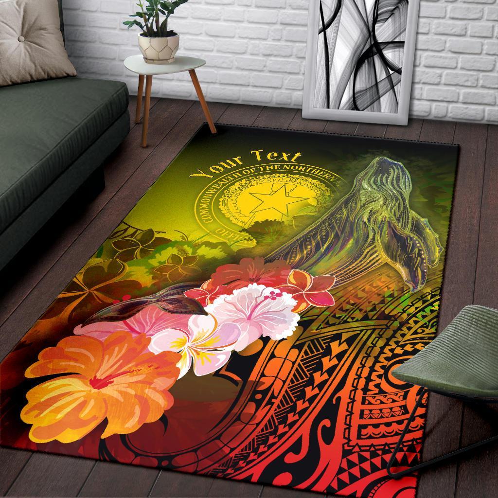 CNMI Custom Personalised Area Rug - Humpback Whale with Tropical Flowers (Yellow) Yellow - Polynesian Pride