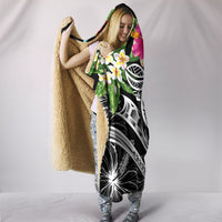 Polynesian Hawaii Hooded Blanket - Summer Plumeria (Black) - Polynesian Pride