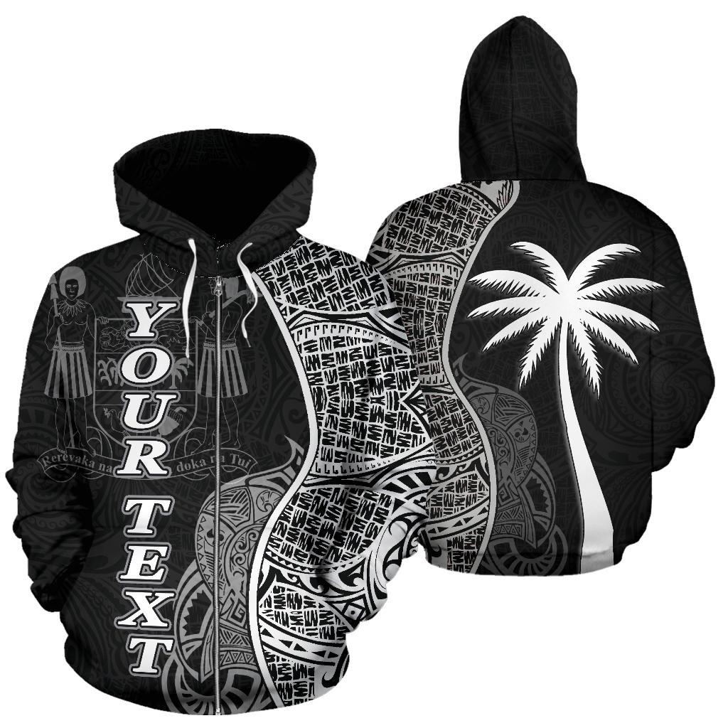 Fiji Polynesian Custom Zip up Hoodie Coconut Black Unisex Black - Polynesian Pride