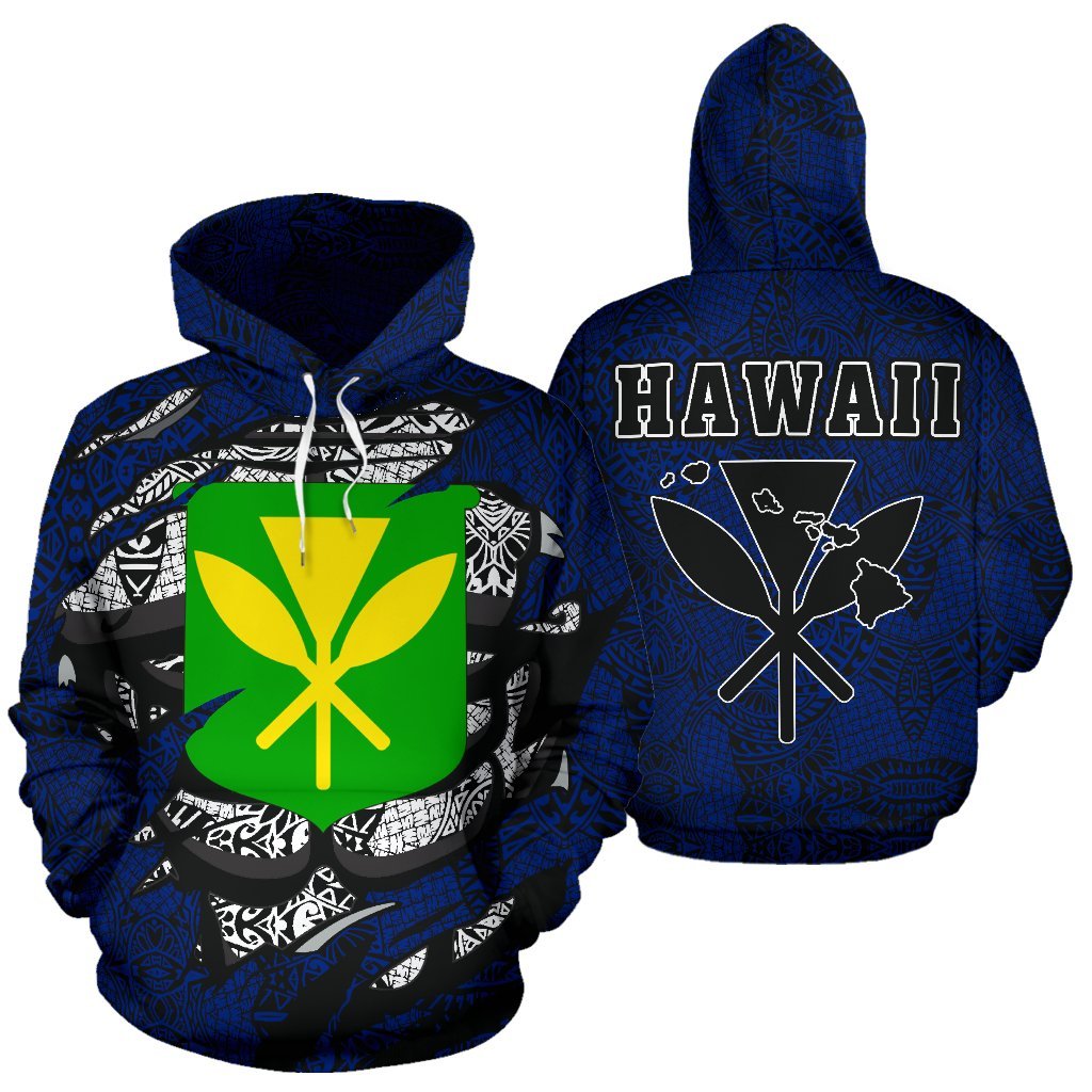 Polynesian Kanaka Maoli Map of Hawaii Hoodie Blue Unisex Blue - Polynesian Pride