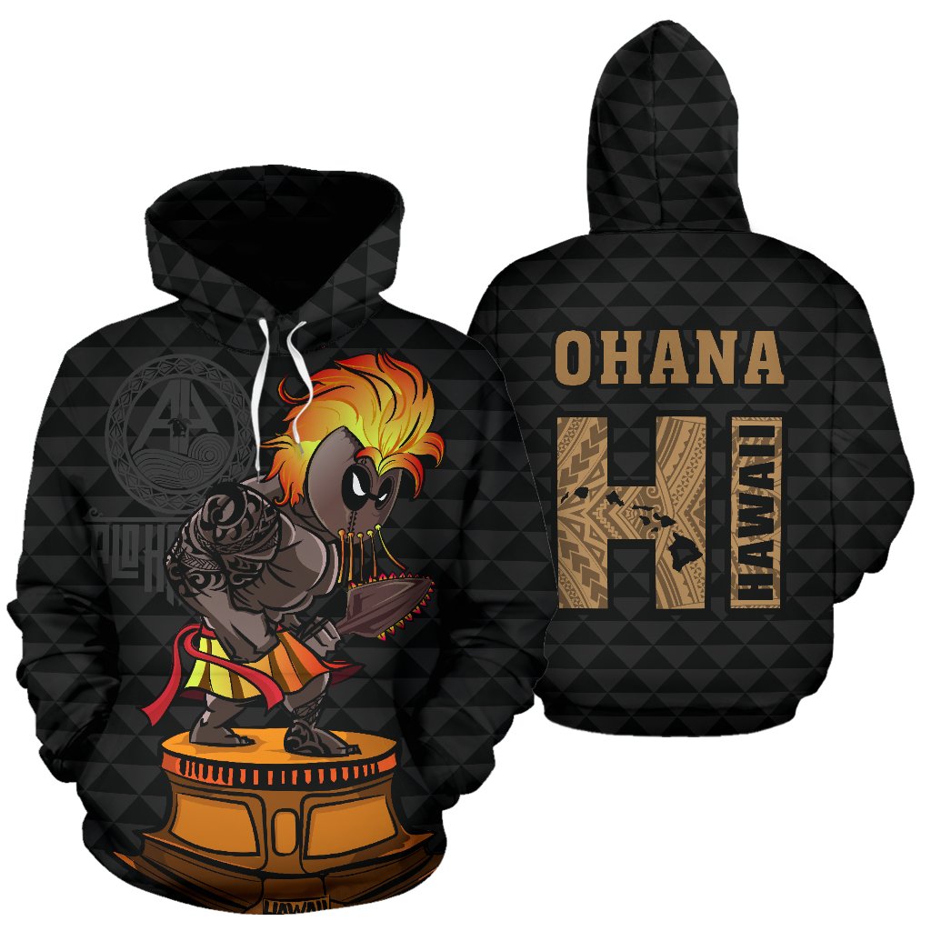 Polynesian Kakau Ohana Fighter Kanaka Warrior Hawaii Hoodie Unisex Black - Polynesian Pride