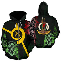 Vanuatu All Over Zip up Hoodie Hibiscus Style Unisex Black - Polynesian Pride