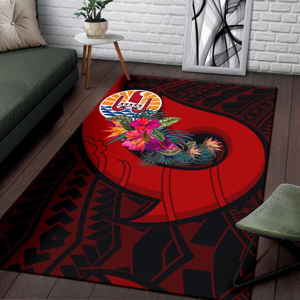 Tahiti Area Rug - Polynesian Hook And Hibiscus (Red) Red - Polynesian Pride