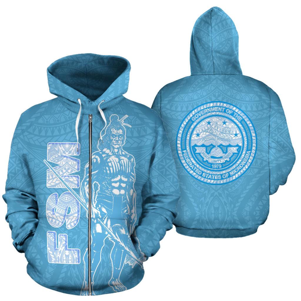 Federates States of Micronesia Zip up Hoodie Micronesian Warrior Flag Color Unisex Blue - Polynesian Pride