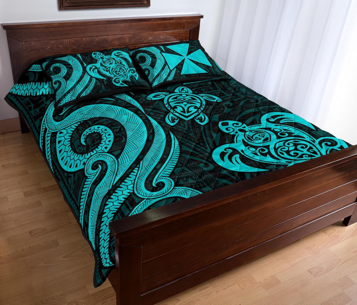 Wallis and Futuna Quilt Bed Set - Turquoise Tentacle Turtle - Polynesian Pride