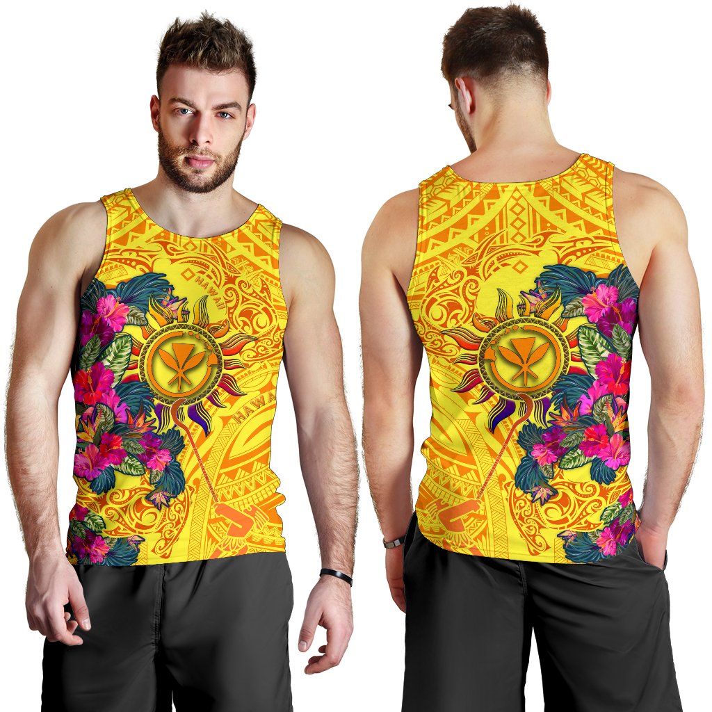 Polynesian Hawaii Kanaka Maoli Men' Tank Top - Hibiscus Flowers & Polynesian Patterns - Polynesian Pride
