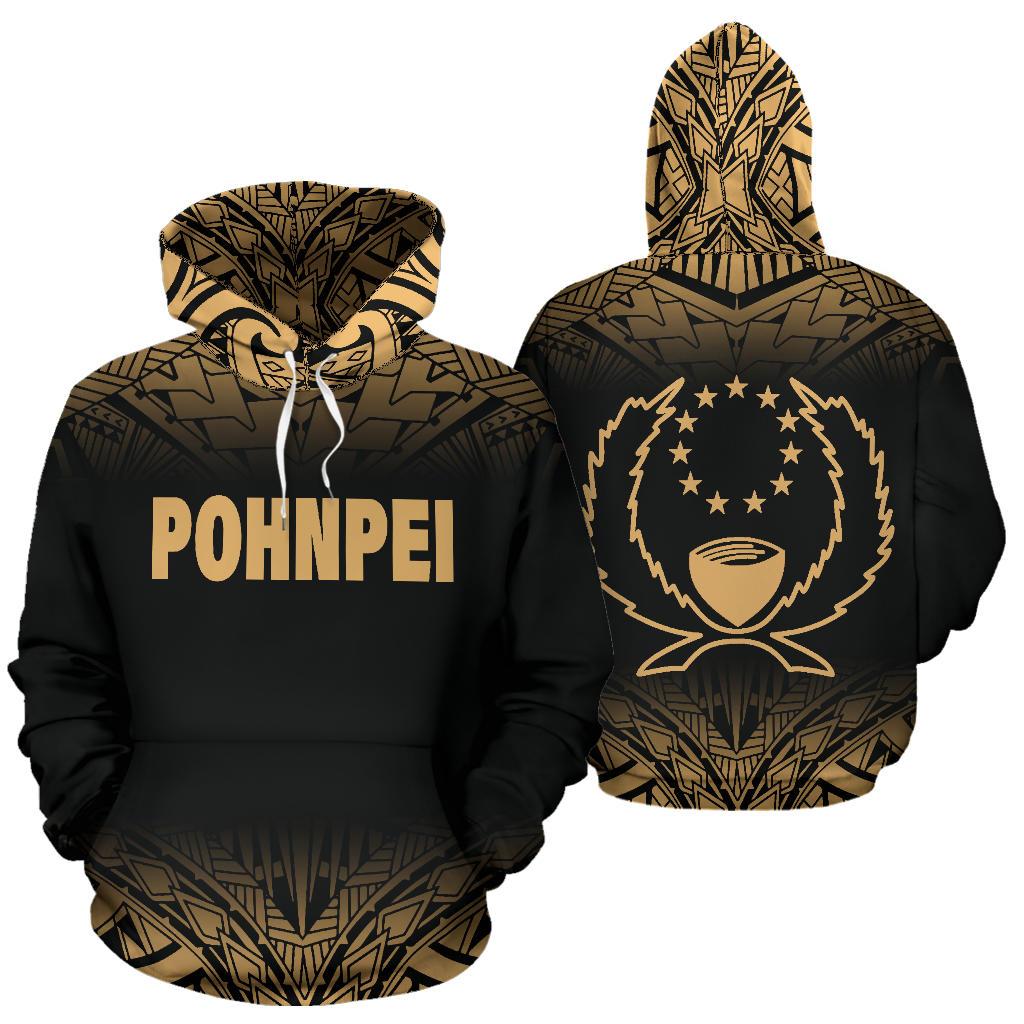Pohnpei All Over Hoodie Gold Fog Style Unisex Black And Gold - Polynesian Pride
