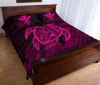 Hawaii Turtle Kanaka Map Hibiscus Poly Quilt Bed Set - Pink - Polynesian Pride