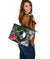 Yap Large Leather Tote Bag - Turtle Plumeria Banana Leaf - Polynesian Pride