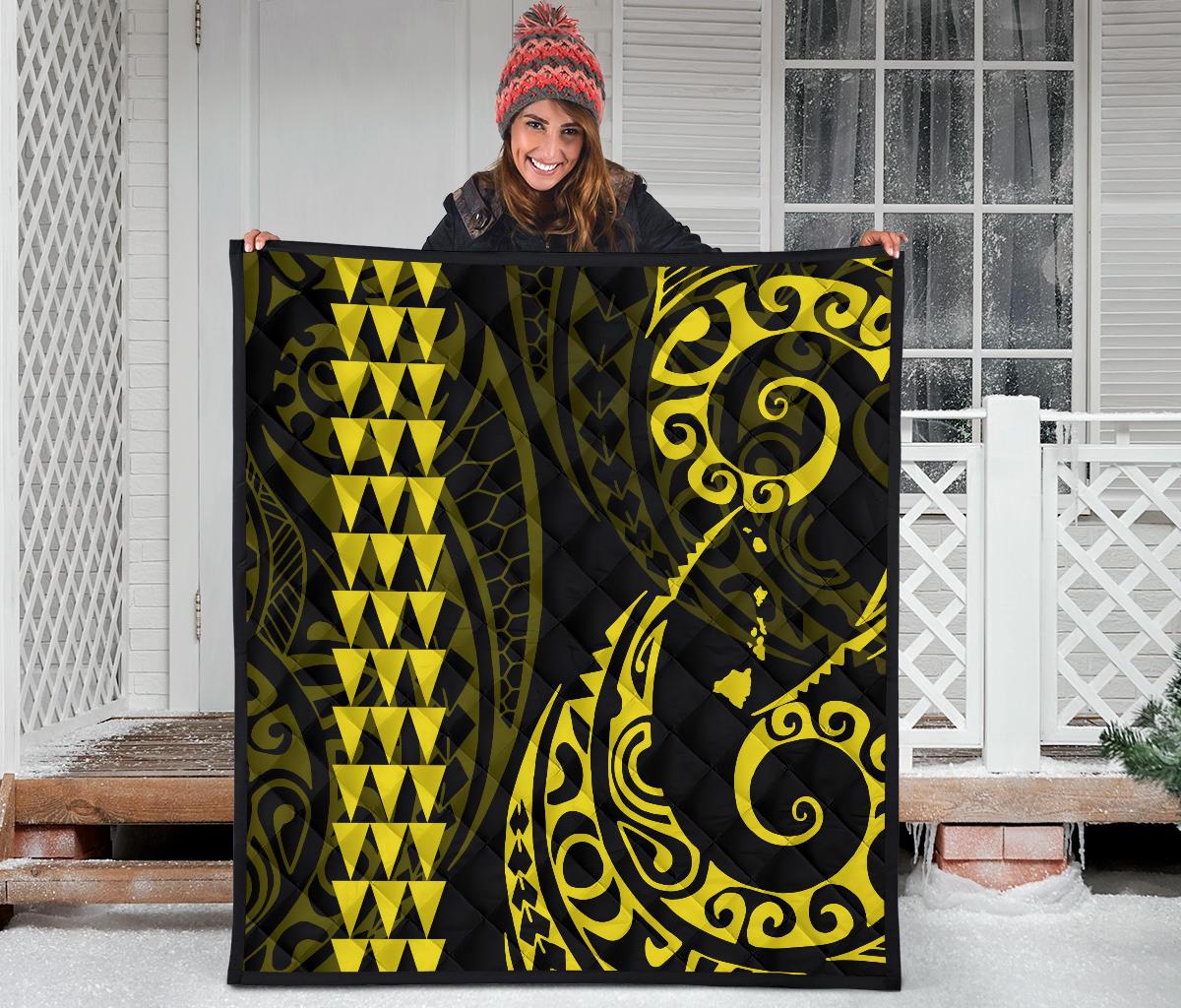 Hawaii Kakau Yellow Polynesian Premium Quilt - Polynesian Pride