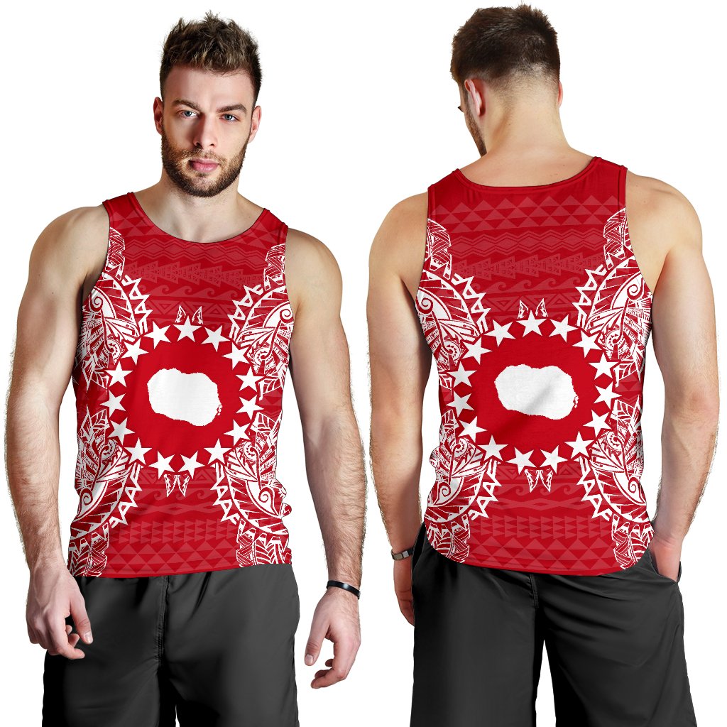 Cook Islands Polynesian Men Tank Top Map Red White - Polynesian Pride